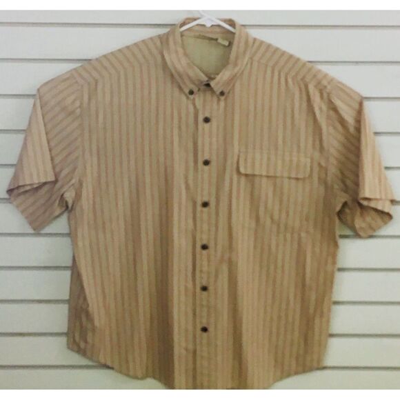 Mens XXL Ruff Hewn Shirt Tan Red Striped Vented Back Button Down Short‎ Sleeve - Picture 1 of 10